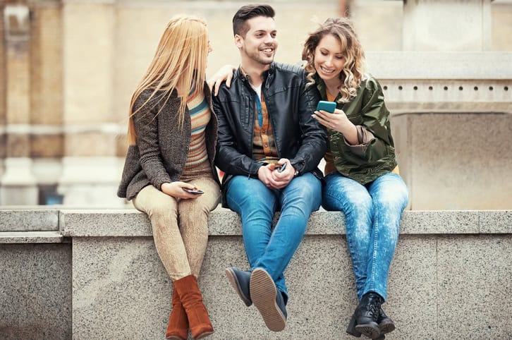 Group of young people having fun in the city.