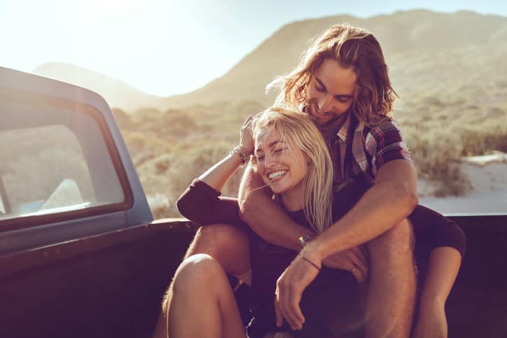 Close up of a couple on a road trip
