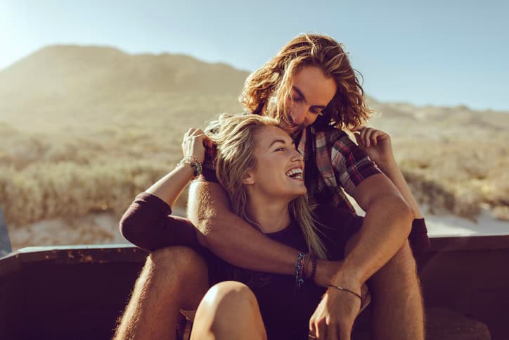 Close up of a couple on a road trip