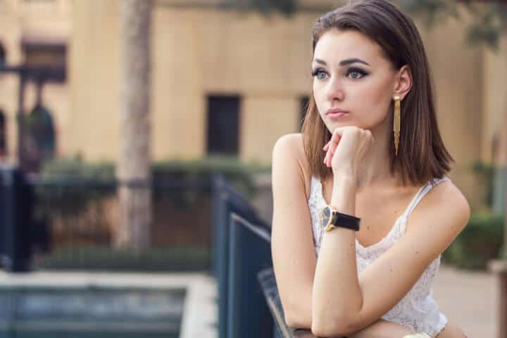 Horizontal portrait of young european model with bob cut hairstyle
