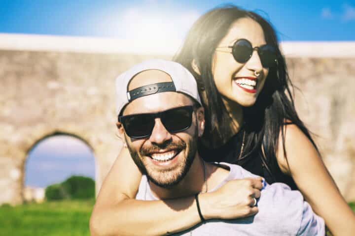 happy couple laughing romance fun