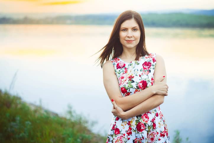 Woman in a river dress