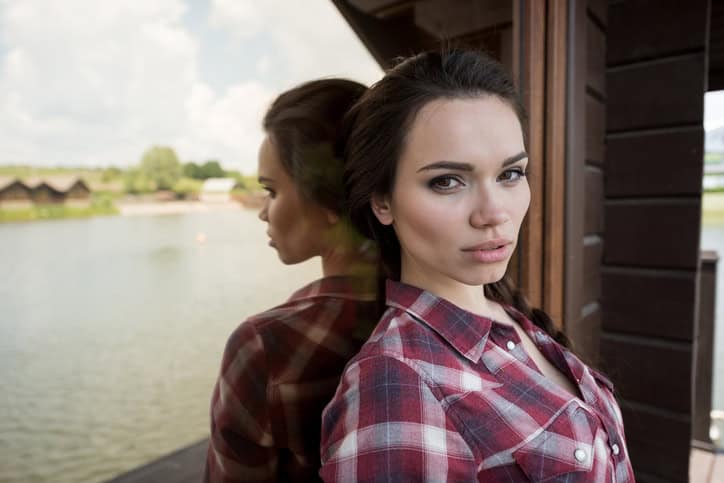 beautiful caucasian girl looking at camera