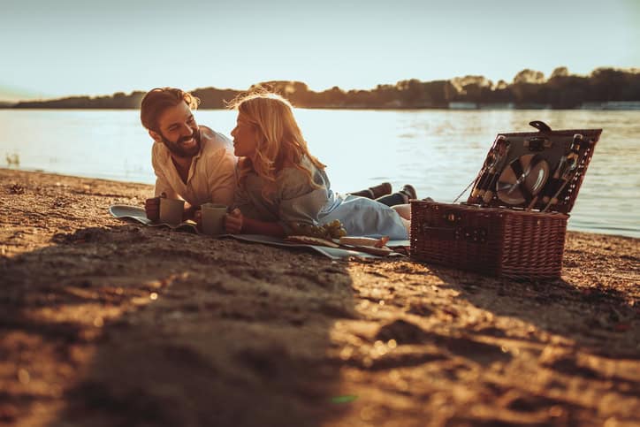 Couple in love dating and enjoying a cup of coffee.