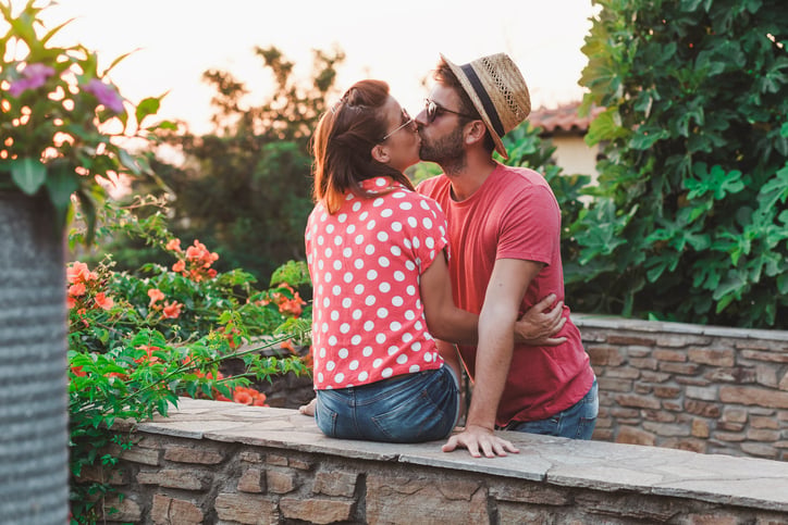 Young couple in love on the balcony