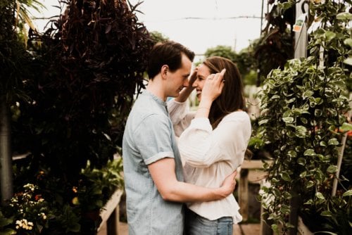 Couple kissing in garden