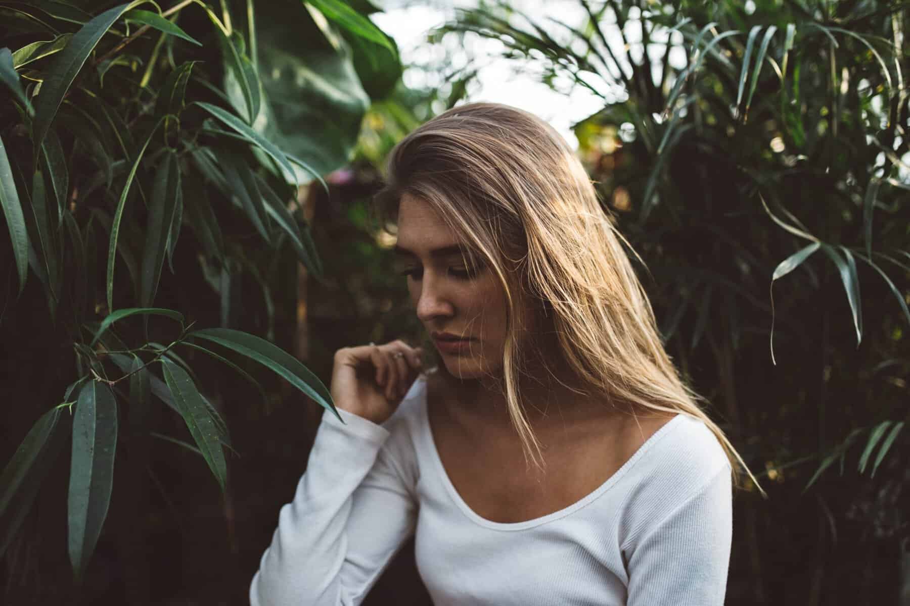blonde looking sad