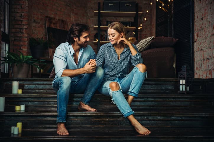 Couple at home - Young adults flirting and having a nice time at home