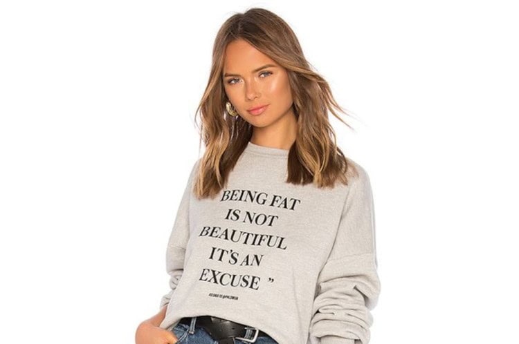 Fat-phobic t-shirt on a woman.