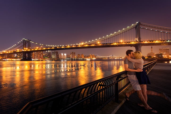 Loving couple kissing in New York City.