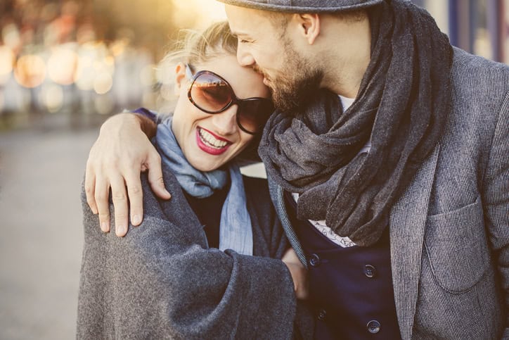 Couple walking outside