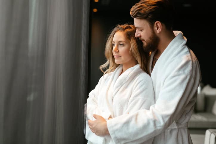 Beautiful couple enhoying wellness weekend in a luxurious resort
