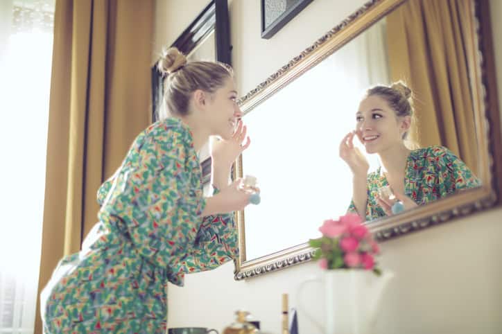Woman getting ready for her day.