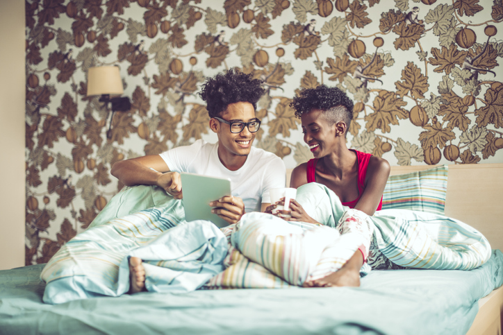 couple bed happy