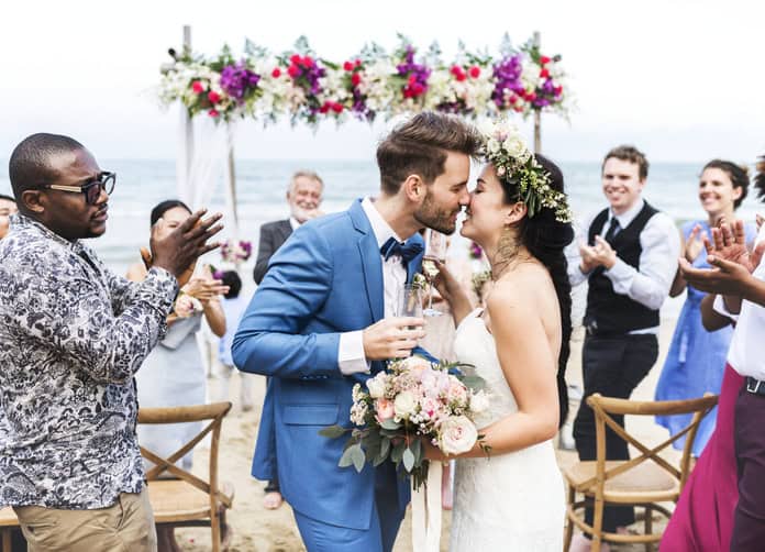 People celebrating a wedding.