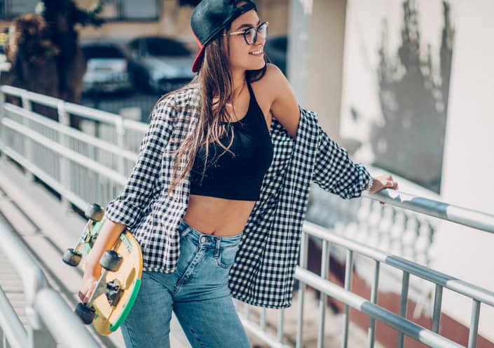 hipster girl with skateboard