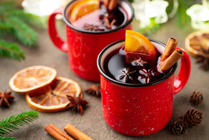 Two cups of mulled wine with spices.