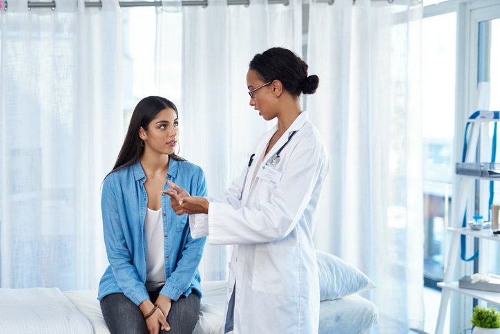 Woman at her doctor appointment.