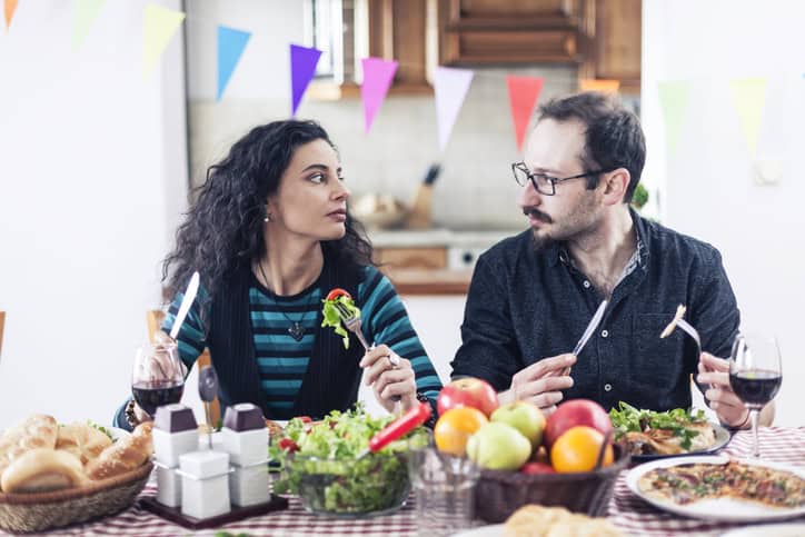 couple eating together at home