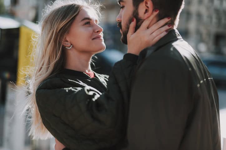 young couple about to kiss