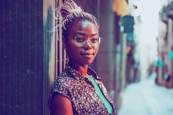 beautiful african american woman in the street