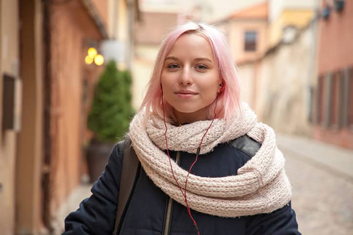 woman with pink hair