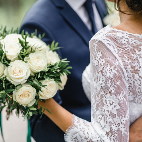 couple at their wedding getting married.