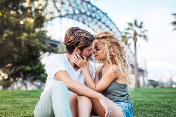 Couple in summer outdoors after lockdown