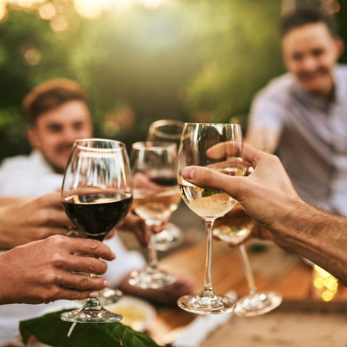 Friends enjoying a glass of wine.