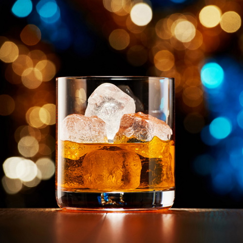 A whiskey drink in a hotel.