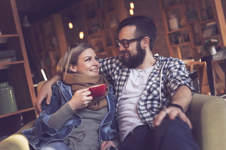 couple having coffee inside