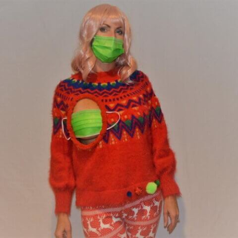 This Ugly Christmas Boob Mask Sweater Makes The Holidays Sexy And Safe