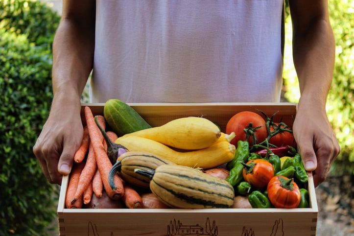 Fresh vegetables in a tray.