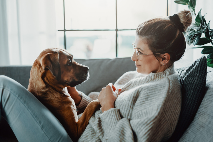 woman with her dog