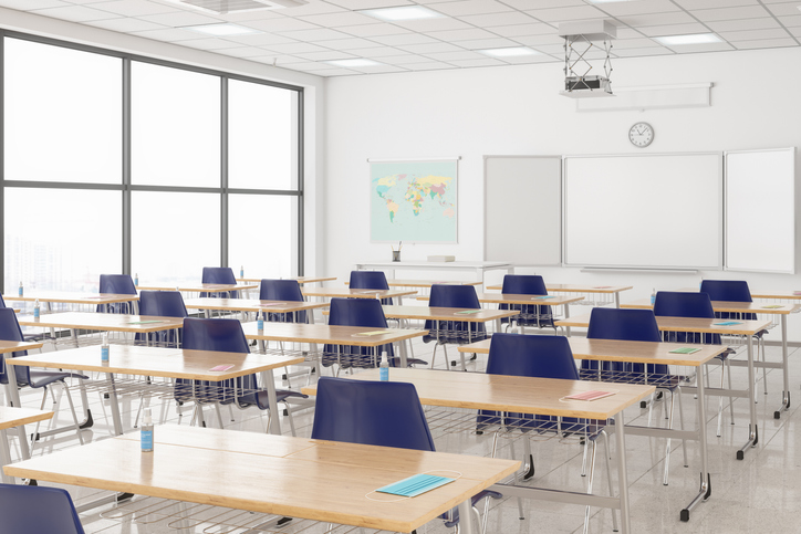 An empty classroom.
