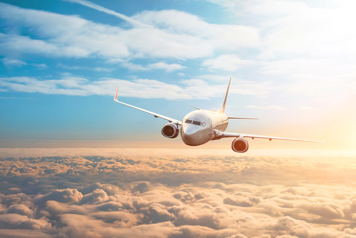An airplane in the air.