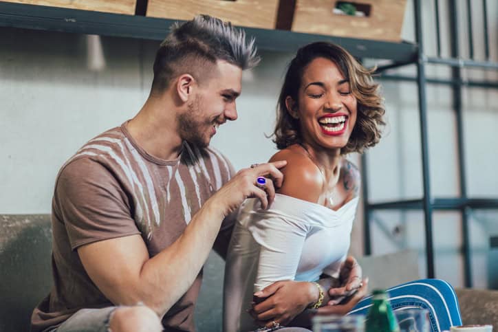 mixed race couple in the kitchen