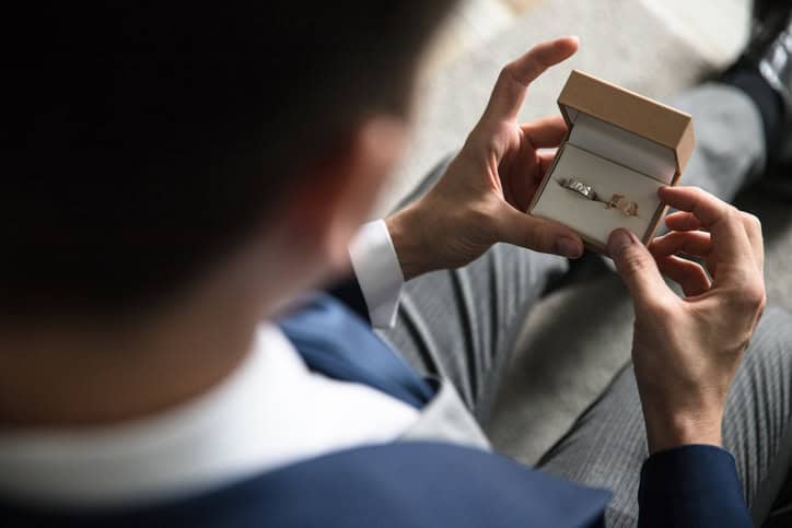 Man looking at a wedding ring.