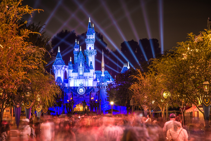 Disney castle at night.