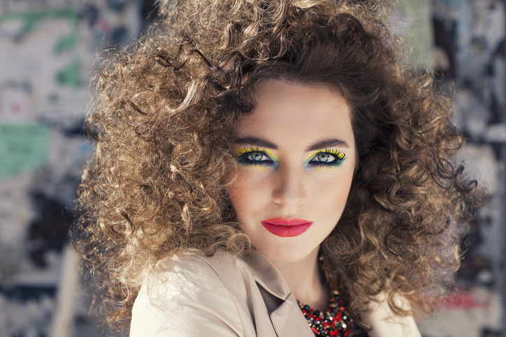 80s makeup trends on a model.