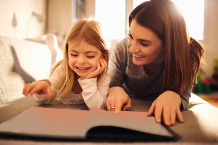Mother and child reading.