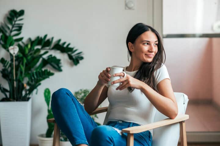 happy woman drinking coffee