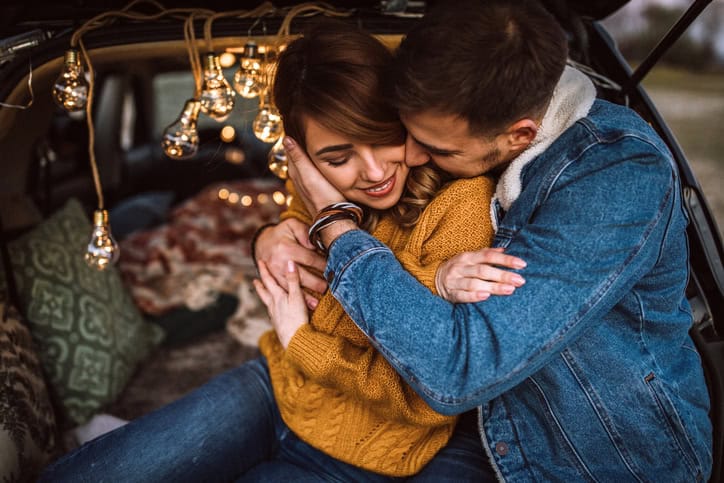 romantic couple embracing
