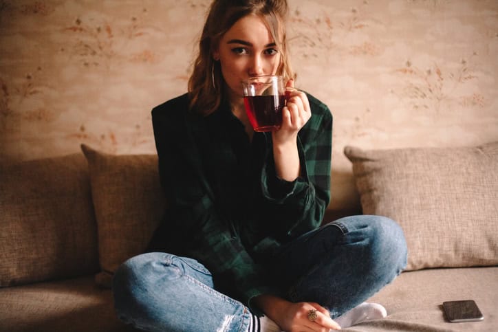 woman drinking red wine