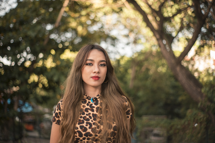 beautiful woman walking in nature