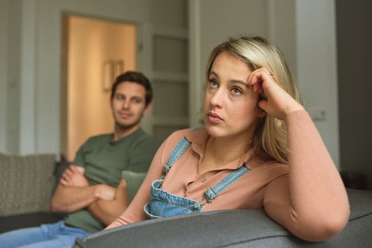 annoyed woman with boyfriend