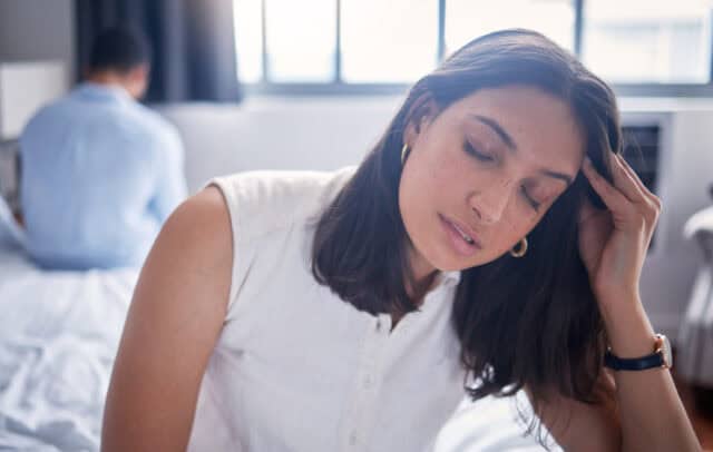 upset woman with partner