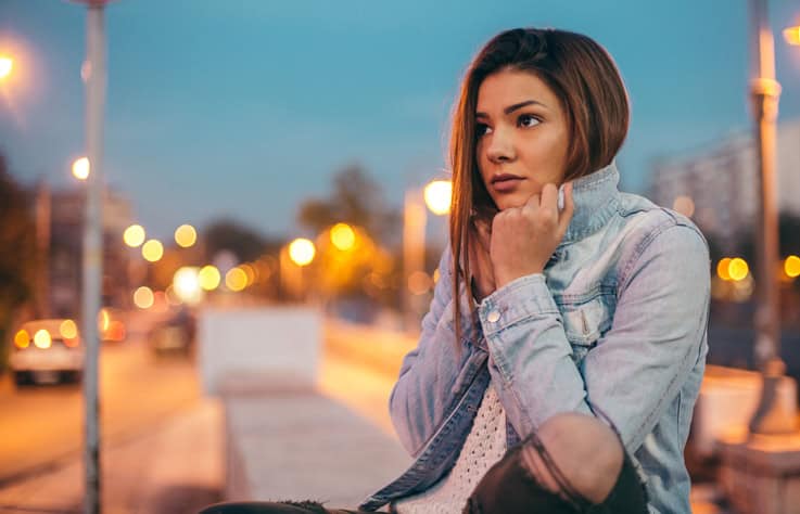 sad girl outside at night