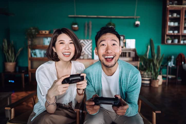 couple playing video games together