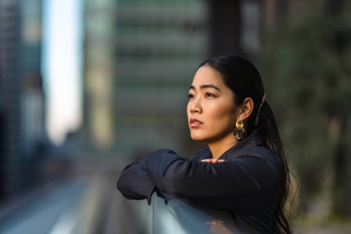 woman looking out over city
